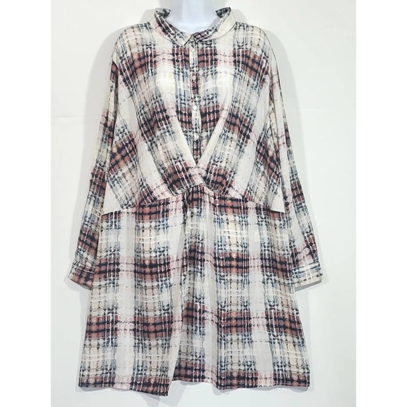 Ellos 1/2 Button Down Size 26 Long Sleeve Plaid Knee Length Dress Office - Picture 1 of 13
